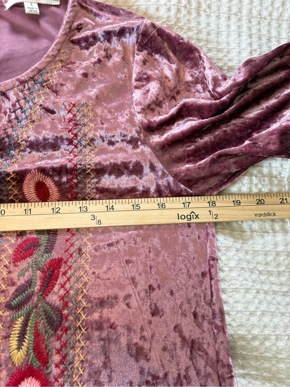 Orange Creek Floral Embroidered Crushed Velvet Dress S Mauve Midi Boho Flapper - Picture 8 of 13